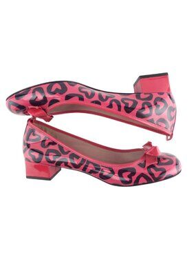 MARC JACOBS Heart Love Bow Patent Leather Block Heel Slip-on Ballet Pumps 37.5